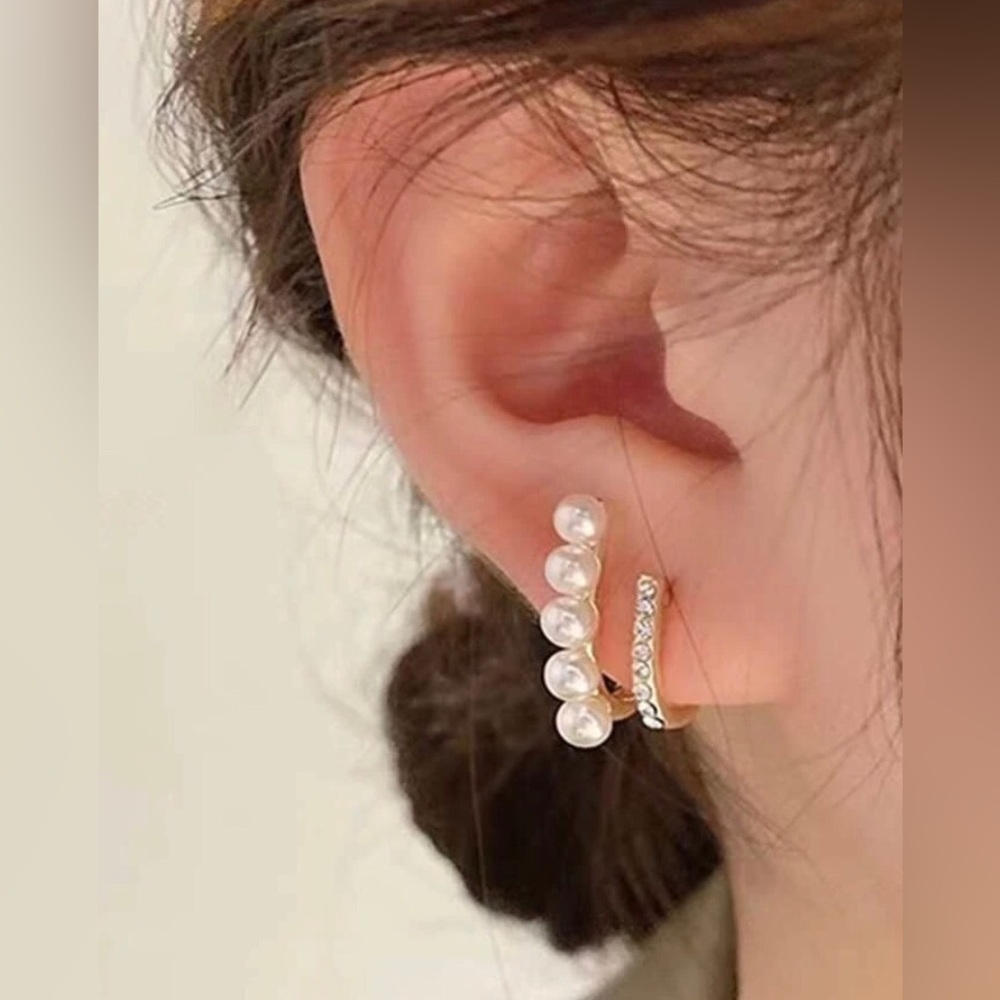 💥3for$28 New Dual Bar Huggie Cuff Earrings | Dainty Linear Claw Pearl